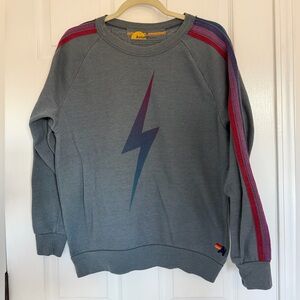 Aviator Nation Thunderbolt Reversible Sweatshirt Gray Lightning Bolt Pullover M